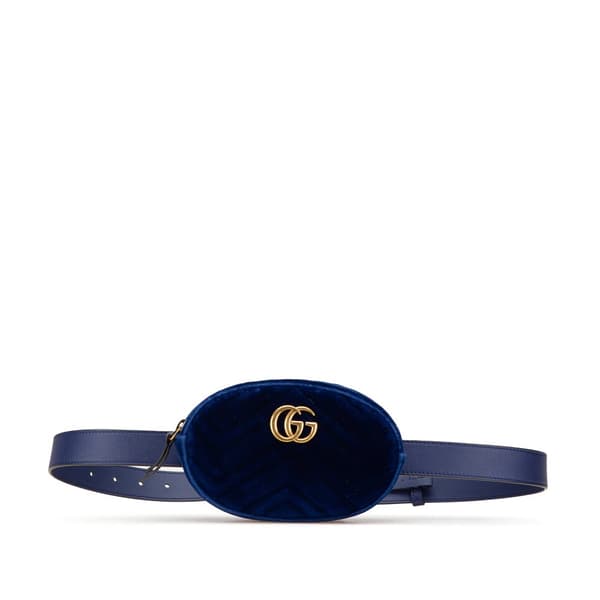 Pre-owned Gucci GG Marmont Velvet Matelasse Belt Bag Blue