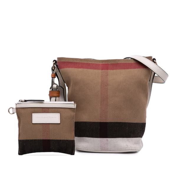 Pre-owned Burberry Mini Mega Check Canvas Ashby Tassel Bucket Bag Brown
