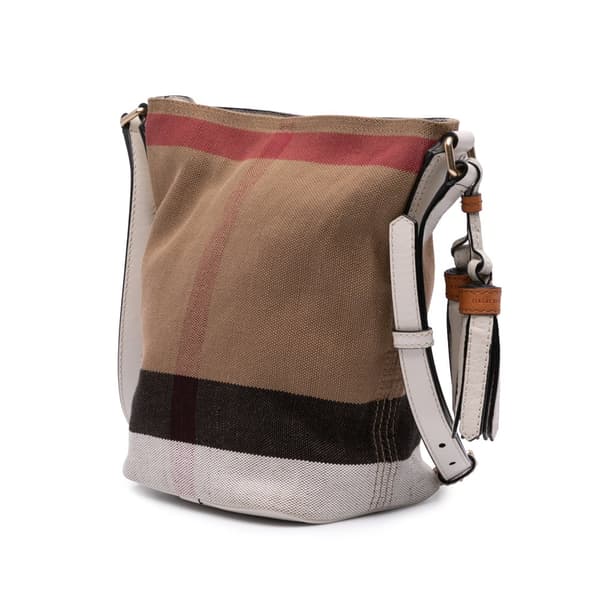 Pre-owned Burberry Mini Mega Check Canvas Ashby Tassel Bucket Bag Brown