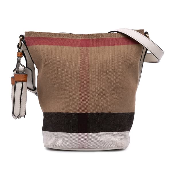 Pre-owned Burberry Mini Mega Check Canvas Ashby Tassel Bucket Bag Brown