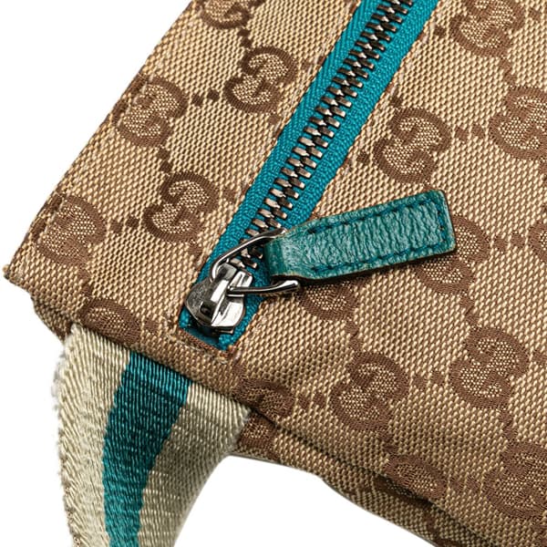 Pre-owned Gucci GG Canvas Web Double Pocket Belt Bag Brown