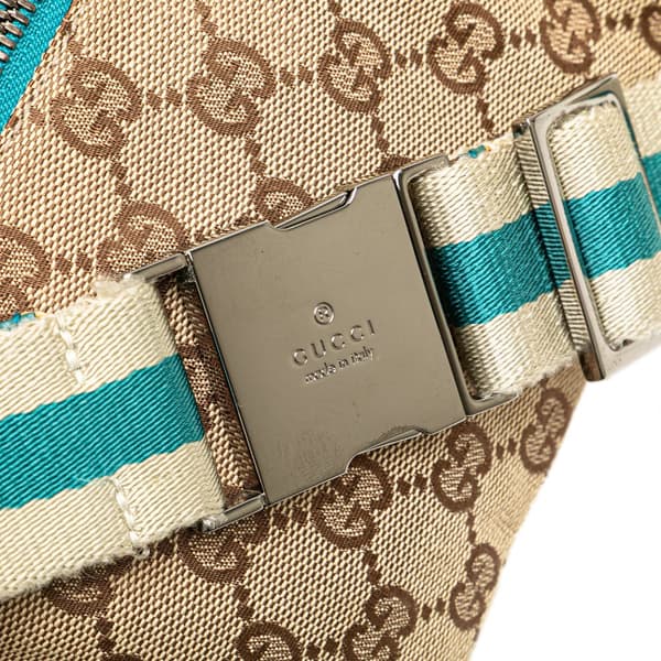 Pre-owned Gucci GG Canvas Web Double Pocket Belt Bag Brown
