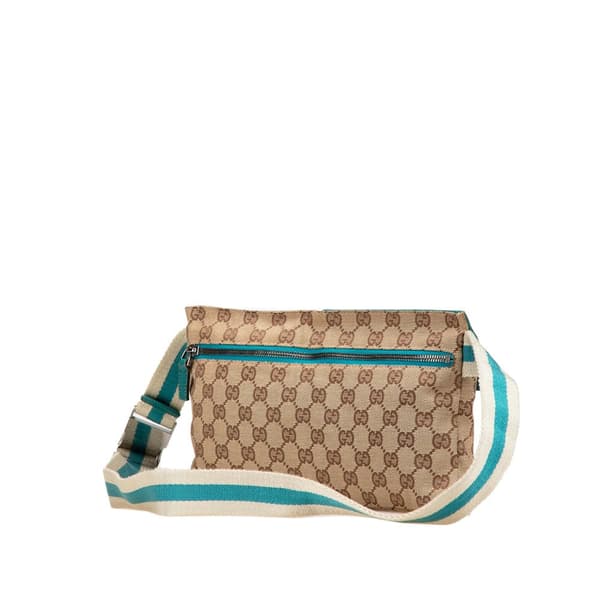 Pre-owned Gucci GG Canvas Web Double Pocket Belt Bag Brown