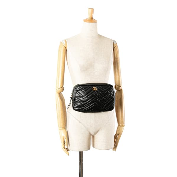 Pre-owned Gucci GG Marmont Square Matelasse Leather Belt Bag Black