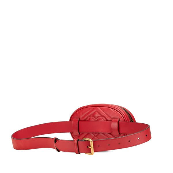 Pre-owned Gucci GG Marmont Matelasse Leather Belt Bag Red