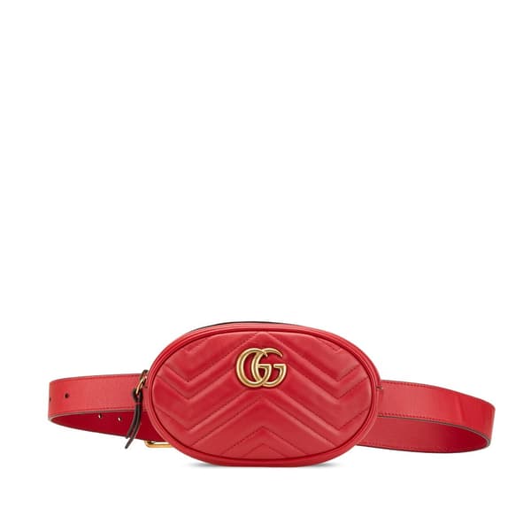 Pre-owned Gucci GG Marmont Matelasse Leather Belt Bag Red