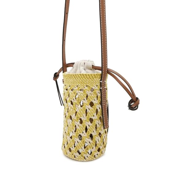 Pre-owned LOEWE Paulas Ibiza Anagram Raffia Pocket Bucket Bag Yellow
