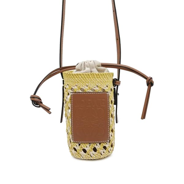 Pre-owned LOEWE Paulas Ibiza Anagram Raffia Pocket Bucket Bag Yellow