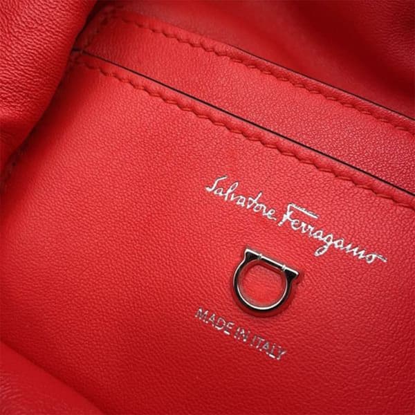 Pre-owned Ferragamo Leather Cage Bucket Bag Red
