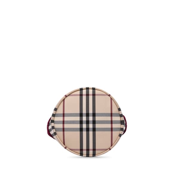 Pre-owned Burberry Velvet Trimmed House Check Canvas Bucket Bag Brown