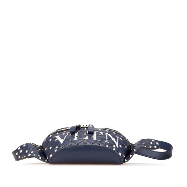 Pre-owned Valentino Quilted Lambskin VLTN Rockstud Spike Belt Bag Blue