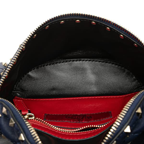 Pre-owned Valentino Quilted Lambskin VLTN Rockstud Spike Belt Bag Blue