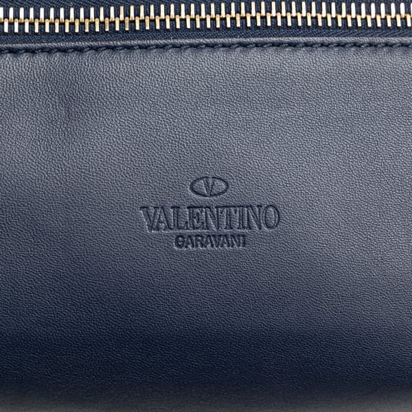 Pre-owned Valentino Quilted Lambskin VLTN Rockstud Spike Belt Bag Blue