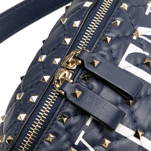 Pre-owned Valentino Quilted Lambskin VLTN Rockstud Spike Belt Bag Blue