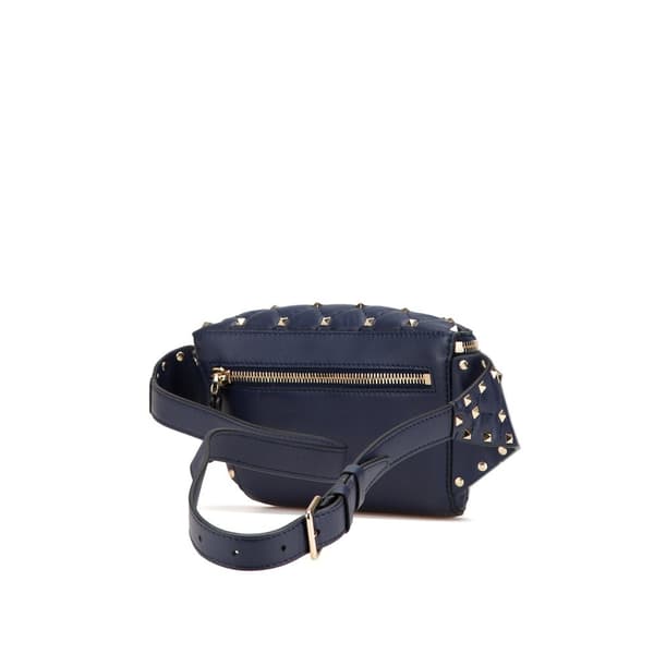 Pre-owned Valentino Quilted Lambskin VLTN Rockstud Spike Belt Bag Blue