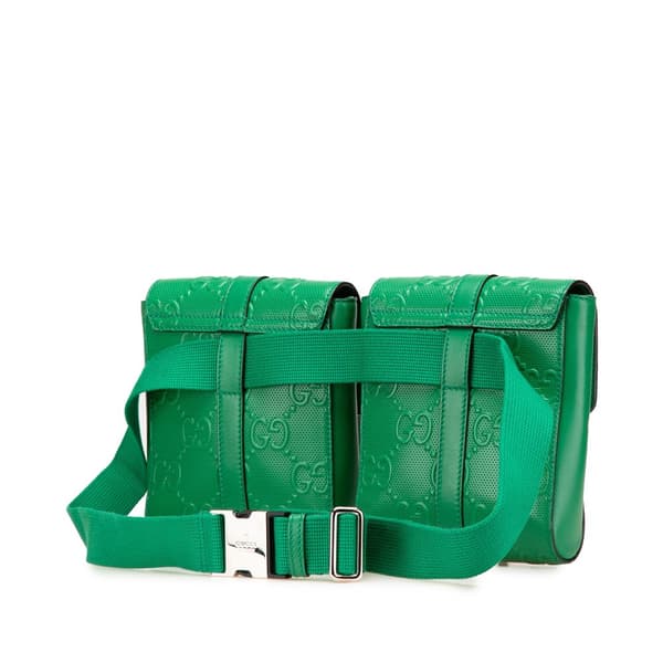 Pre-owned Gucci GG Embossed Perforated Double Belt Bag Green