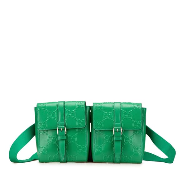 Pre-owned Gucci GG Embossed Perforated Double Belt Bag Green