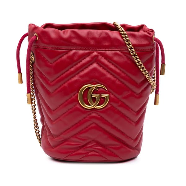 Pre-owned Gucci Small GG Marmont Matelasse Leather Bucket Bag Red