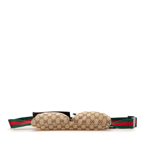 Pre-owned Gucci GG Canvas Web Double Pocket Belt Bag Brown