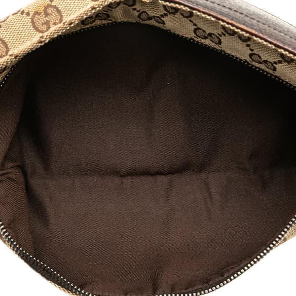 Pre-owned Gucci GG Canvas Web Double Pocket Belt Bag Brown