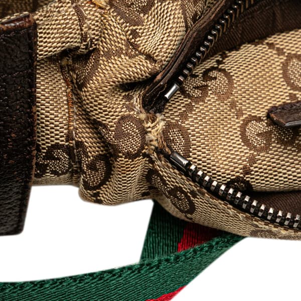 Pre-owned Gucci GG Canvas Web Double Pocket Belt Bag Brown