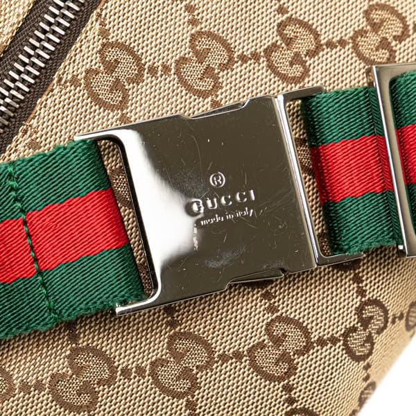 Pre-owned Gucci GG Canvas Web Double Pocket Belt Bag Brown