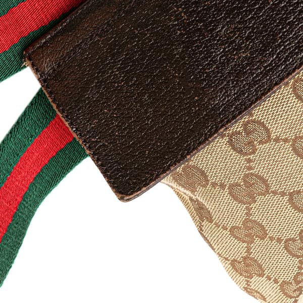 Pre-owned Gucci GG Canvas Web Double Pocket Belt Bag Brown