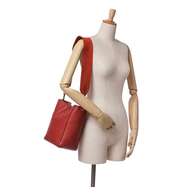 Pre-owned Celine Small Leather Seau Sangle Bucket Bag Red