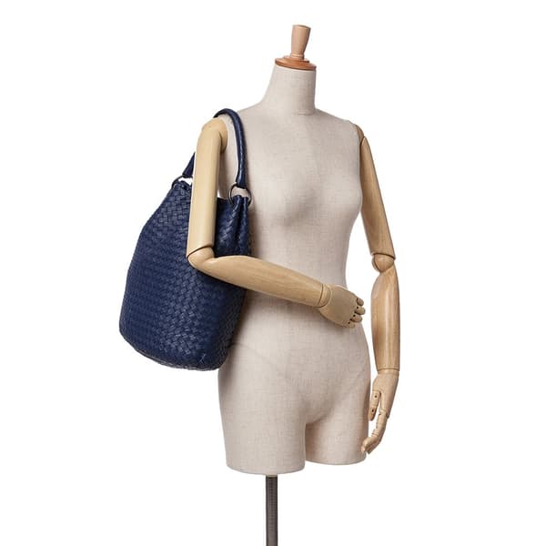 Pre-owned Bottega Veneta Nappa Intrecciato Bucket Bag Blue
