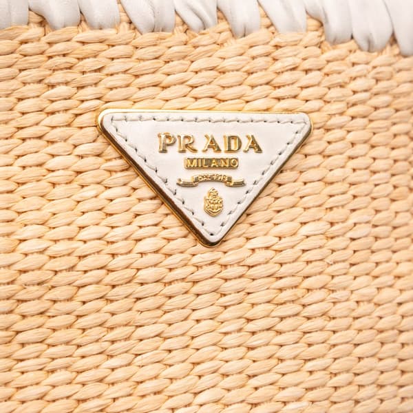 Pre-owned Prada City Calf Trimmed Paglia Bucket Bag Brown