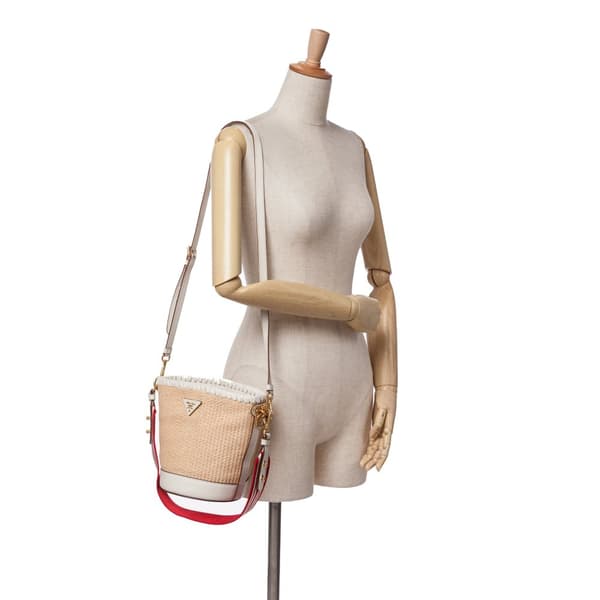 Pre-owned Prada City Calf Trimmed Paglia Bucket Bag Brown