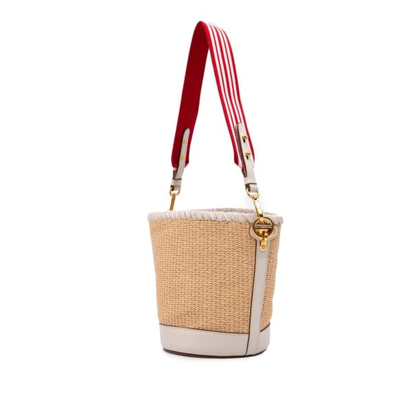 Pre-owned Prada City Calf Trimmed Paglia Bucket Bag Brown