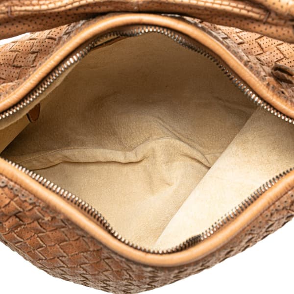 Pre-owned Bottega Veneta Small Perforated Nappa Intrecciato Veneta Hobo Brown
