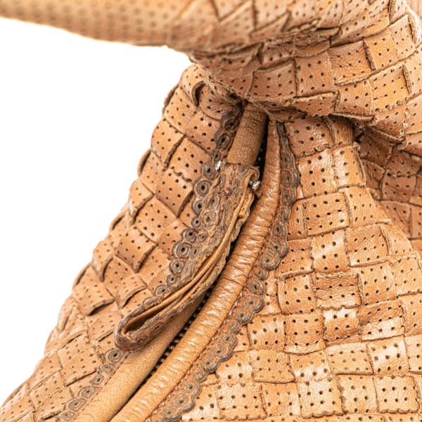 Pre-owned Bottega Veneta Small Perforated Nappa Intrecciato Veneta Hobo Brown