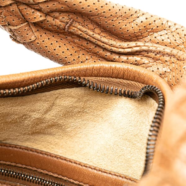 Pre-owned Bottega Veneta Small Perforated Nappa Intrecciato Veneta Hobo Brown