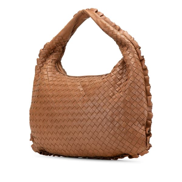 Pre-owned Bottega Veneta Small Perforated Nappa Intrecciato Veneta Hobo Brown