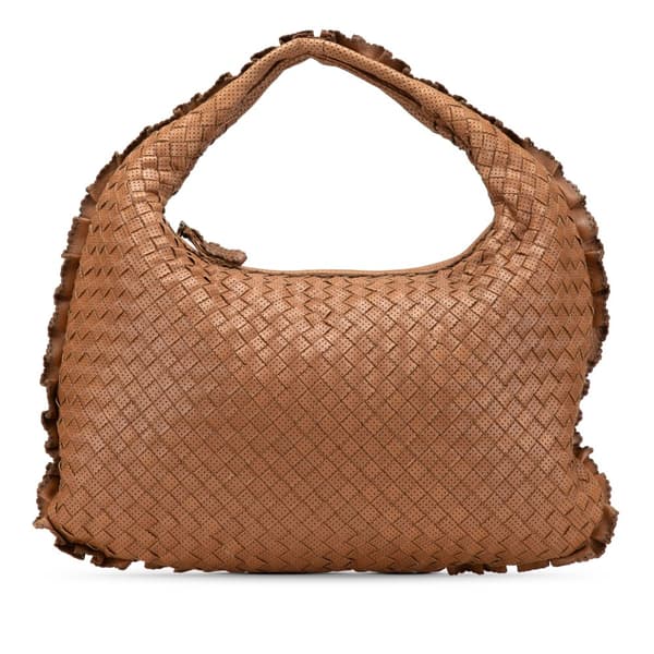 Pre-owned Bottega Veneta Small Perforated Nappa Intrecciato Veneta Hobo Brown