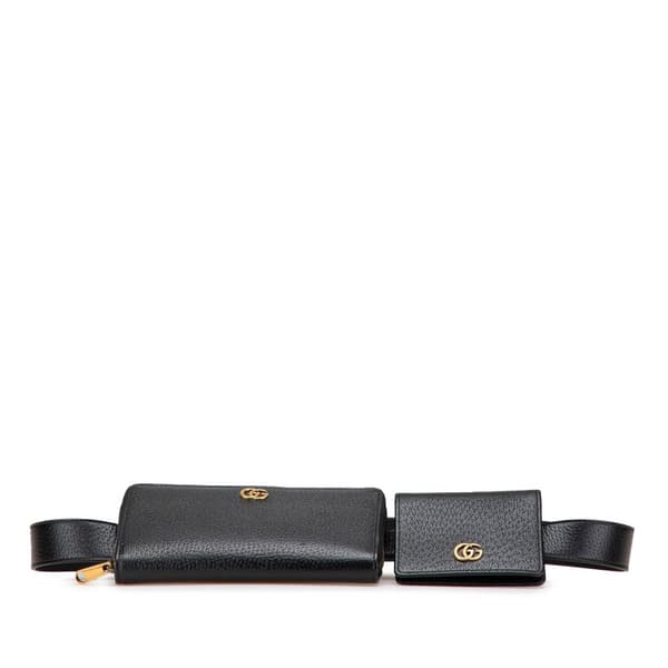 Pre-owned Gucci GG Marmont Leather Double Belt Bag Black