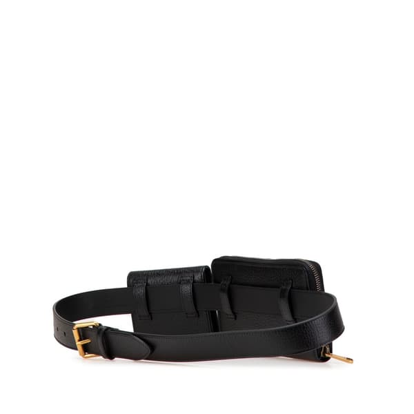 Pre-owned Gucci GG Marmont Leather Double Belt Bag Black
