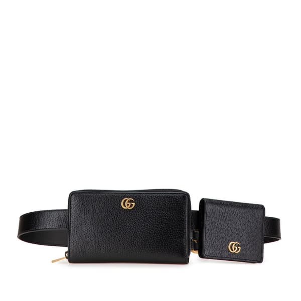 Pre-owned Gucci GG Marmont Leather Double Belt Bag Black