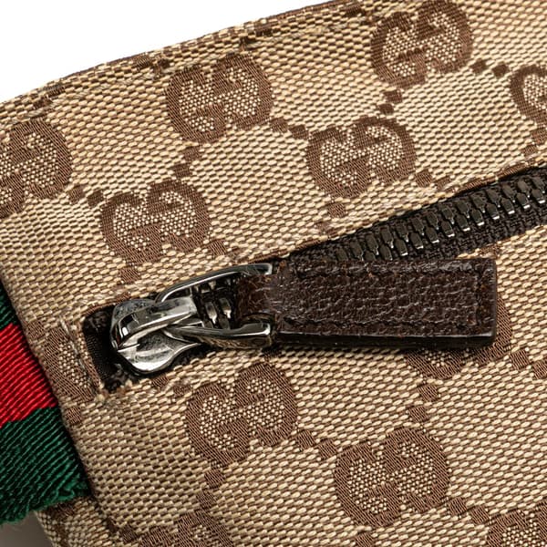 Pre-owned Gucci GG Canvas Web Double Pocket Belt Bag Brown