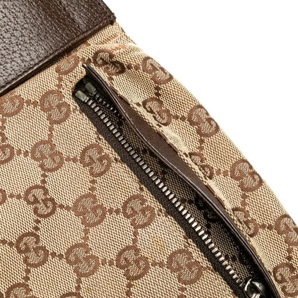 Pre-owned Gucci GG Canvas Web Double Pocket Belt Bag Brown