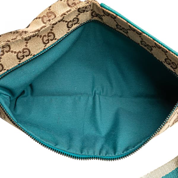 Pre-owned Gucci GG Canvas Web Double Pocket Belt Bag Brown
