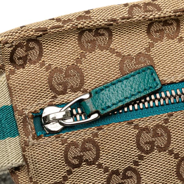 Pre-owned Gucci GG Canvas Web Double Pocket Belt Bag Brown