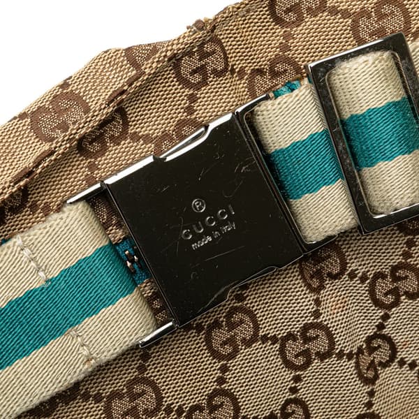 Pre-owned Gucci GG Canvas Web Double Pocket Belt Bag Brown