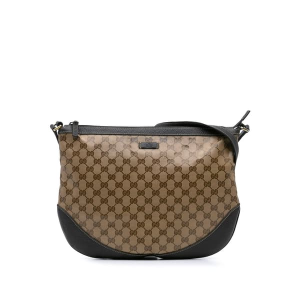 Pre-owned Gucci Large GG Crystal Half Moon Hobo Brown