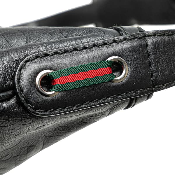 Pre-owned Gucci Embossed Leather Horsebit Princy Hobo Black