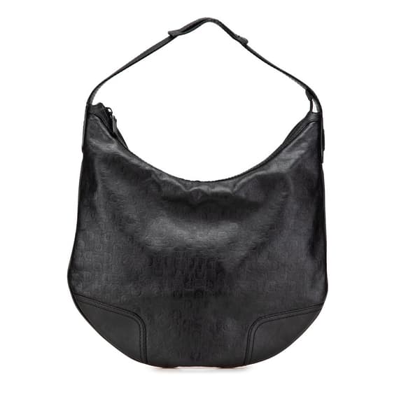 Pre-owned Gucci Embossed Leather Horsebit Princy Hobo Black
