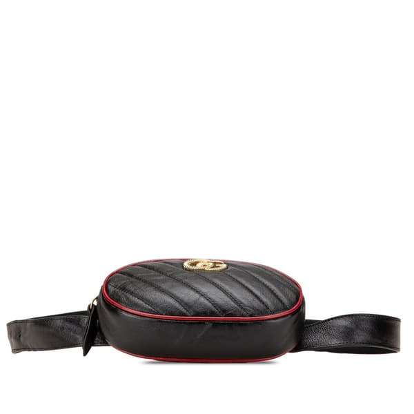 Pre-owned Gucci GG Marmont Leather Matelasse Torchon Belt Bag Black