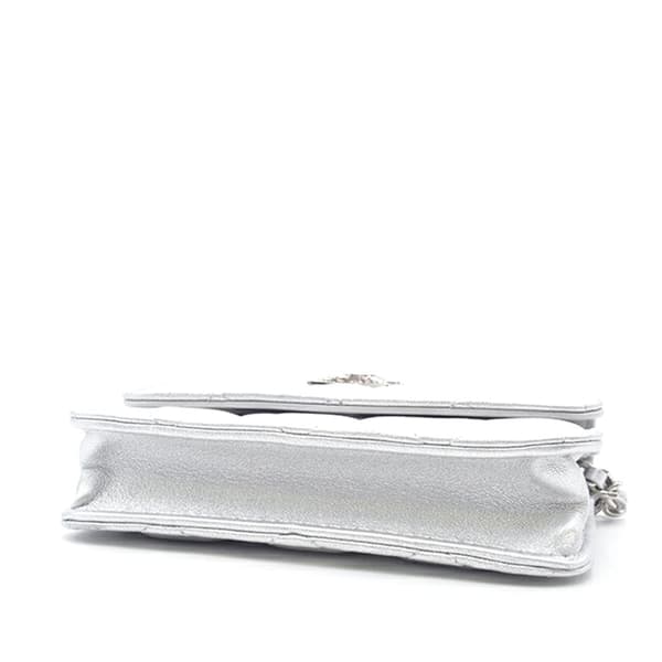 Pre-owned Chanel Metallic Lambskin Crystal Star Chain Belt Bag Silver